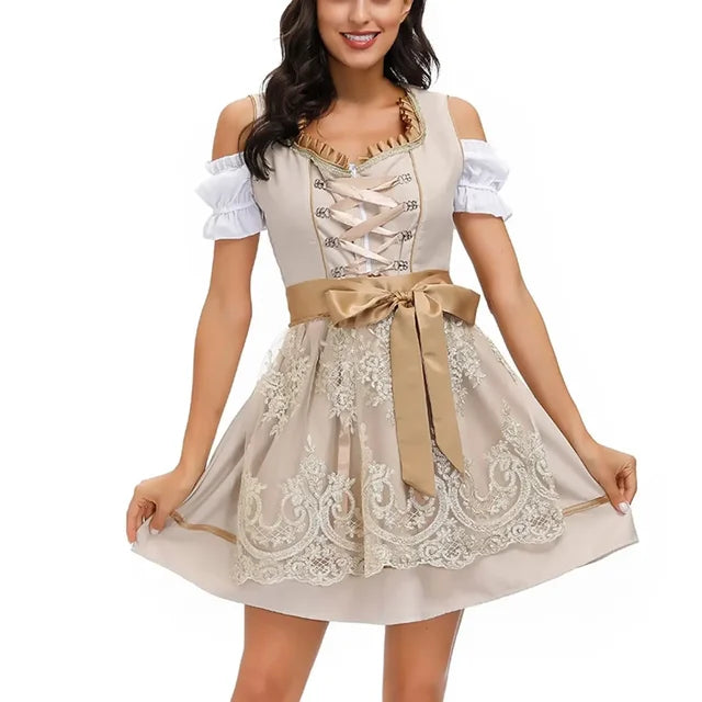 Bronte - Klassisches bayerisches Dirndlkleid mit bestickter Schürze | Traditionelles Oktoberfest Dirndl Kostüm für Damen