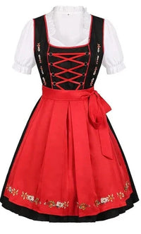 Bronte - Klassisches bayerisches Dirndlkleid mit bestickter Schürze | Traditionelles Oktoberfest Dirndl Kostüm für Damen in Rot