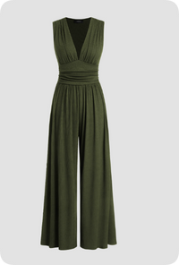 Zoey | Ärmellos Weites Bein Jumpsuit in Army Grün