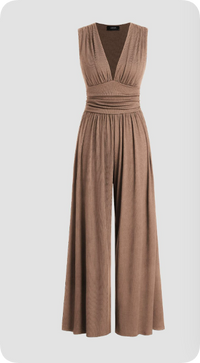 Zoey | Ärmellos Weites Bein Jumpsuit in Beige