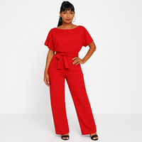 Natalie | Kurzarm Weites Bein Jumpsuit in Rot