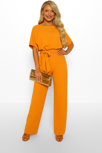 Natalie | Kurzarm Weites Bein Jumpsuit in Orange