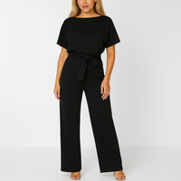 Natalie | Kurzarm Weites Bein Jumpsuit in Schwarz