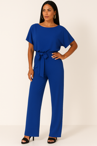 Natalie | Kurzarm Weites Bein Jumpsuit in Blau