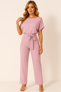 Natalie | Kurzarm Weites Bein Jumpsuit in Rosa