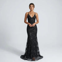 Alina | Damen Rückenfreies Festliches Kleid in Schwarz