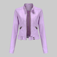 Lara | Damen Casual Gürtel Bikerlederjacke in Lila