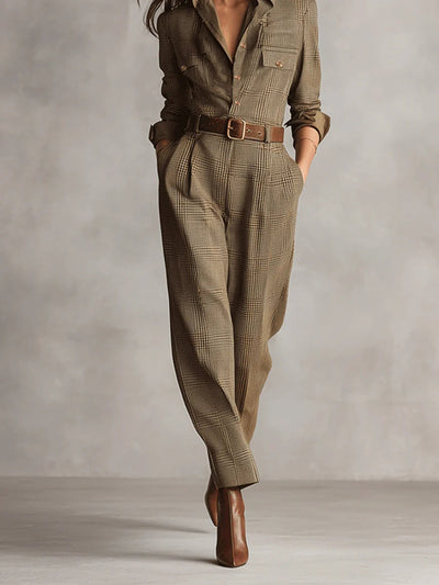 Mellura™ - Maßgeschneiderter Tweed-Jumpsuit mit Karomuster und raffinierten Details