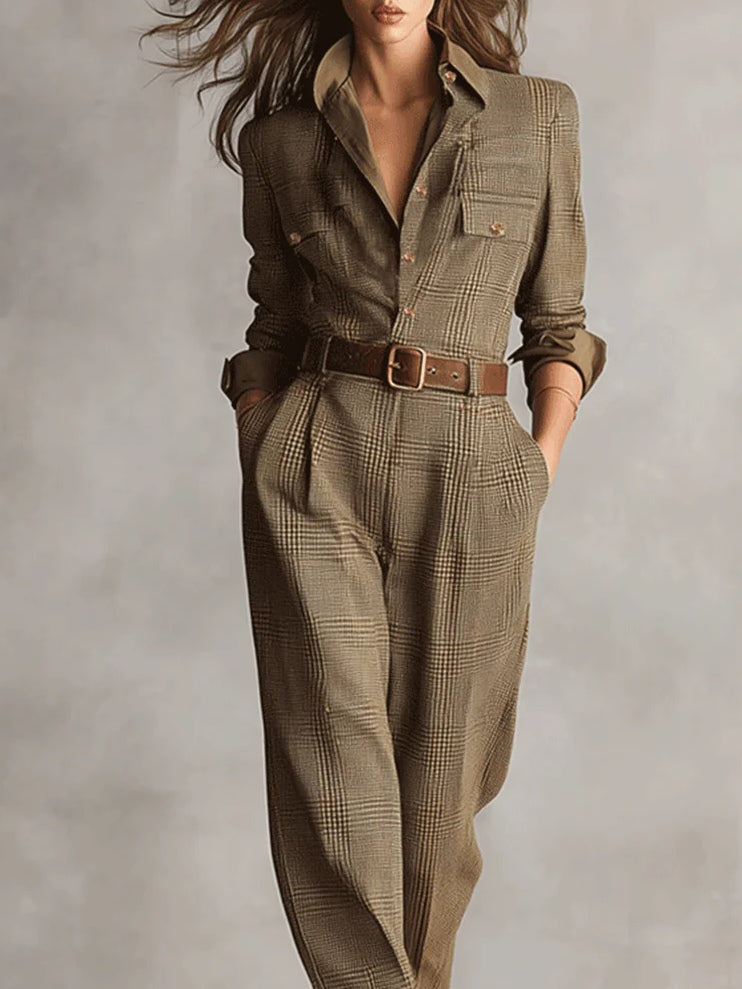 Mellura™ - Maßgeschneiderter Tweed-Jumpsuit mit Karomuster und raffinierten Details