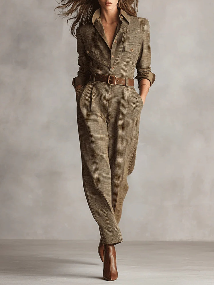 Mellura™ - Maßgeschneiderter Tweed-Jumpsuit mit Karomuster und raffinierten Details