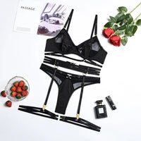 Adriana | 3-teiliges französisches Dessous-Set in Schwarz
