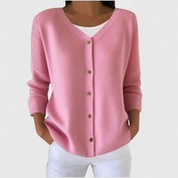 Barbara | Damen Raffinierte V-Ausschnitt-Strickjacke mit Knöpfen in Hellrosa