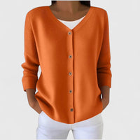 Barbara | Damen Raffinierte V-Ausschnitt-Strickjacke mit Knöpfen in Orange
