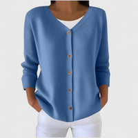 Barbara | Damen Raffinierte V-Ausschnitt-Strickjacke mit Knöpfen in Blau