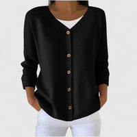 Barbara | Damen Raffinierte V-Ausschnitt-Strickjacke mit Knöpfen in Schwarz