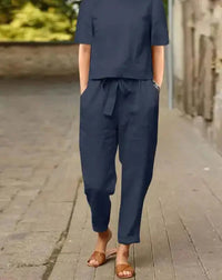 Libelle | Damen Moderne Hose und Oberteil Set | Zweiteilig in Marineblau