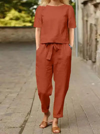 Libelle | Damen Moderne Hose und Oberteil Set | Zweiteilig in Orange