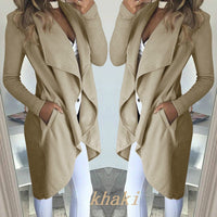 Einfarbiger Revers Slim Lange Windbreaker Jacke in Khaki