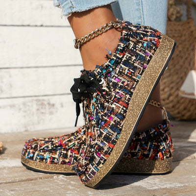 Damen Vintage Gewebte SchnürSchuhe