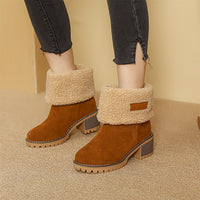 Winterschuhe Damen | Slip-On Stiefel Mit Blockabsatz in Braun