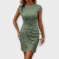 Emma - Kurzärmeliges Tulpenkleid mit Allover-Druck in Armeegrün