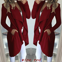 Einfarbiger Revers Slim Lange Windbreaker Jacke in weinrot