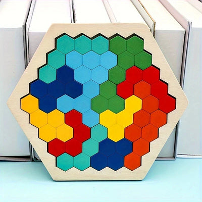 HexaFun 3D sechskantiges Holzpuzzlespiel – Pädagogisches STEM-Spielzeug für Kinder