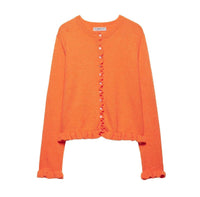 Rüschen Frauen Cardigan mit Knöpfen, Schickes Schichted Oberteil in Orange
