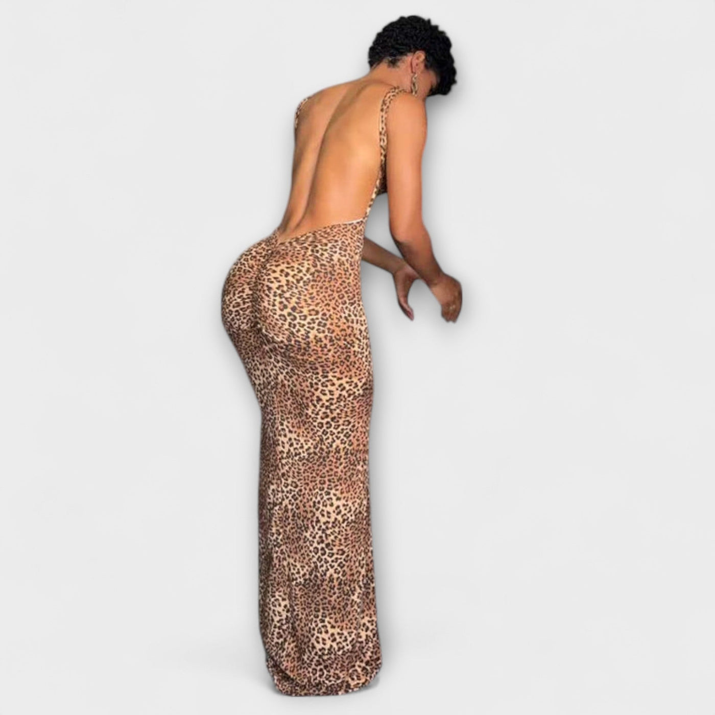 Della - Maxikleid mit Leopardenmuster und Rückenfreischnitt