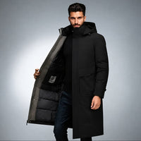 Viktor - Langer, warmer Wintermantel in Schwarz