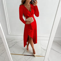 Shannon - Elegantes langärmeliges plissiertes Kleid in Rot