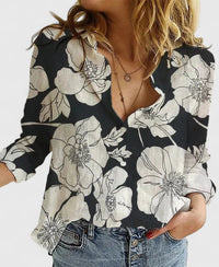 Adelaida | Damen V-Ausschnitt Knopfleiste Langarm Bluse in Schwarz 2