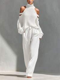 Alessia | Off-Shoulder Zweiteiler mit Weiten Hosen in Weiß
