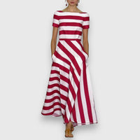 Ana | Damen Casual Kurzen Ärmeln Gestreiftes Maxikleid in Rot