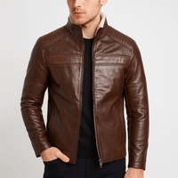 Andreas | Herren Sportliche Reißverschluss Lederjacke in Braun