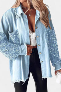 Angelika | Damen Oversized Pailletten Jeansjacke in Blau