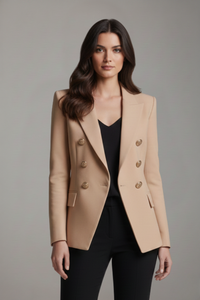 Annika | Damen Eleganter Knöpfen Zweireiher Blazer in Khaki