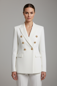 Annika | Damen Eleganter Knöpfen Zweireiher Blazer in Weiß