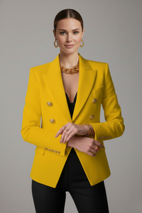 Annika | Damen Eleganter Knöpfen Zweireiher Blazer in Gelb