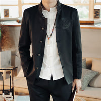 Anton | Herren Mandarin Jacke mit Stehkragen in Schwarz (verstärkt)