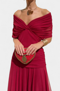 Antonia | Damen Off-Shoulder Gerafftes Abendkleid in Rot