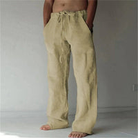 Arthur | Herren Weite Leinen Baggyhose in Khaki