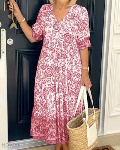 V-Ausschnitt Blumenkleid – Soléna