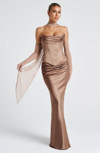 Valentina | Damen Gelber Leichter Stretch Mesh Kleid Schal in Champagner