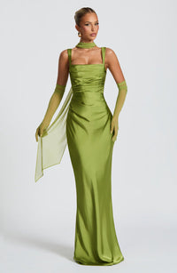 Valentina | Damen Gelber Leichter Stretch Mesh Kleid Schal in Grün