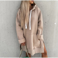 Damen Warme Oversize Hoodie | Lang in Beige