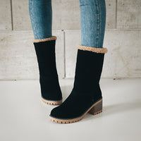 Winterschuhe Damen | Slip-On Stiefel Mit Blockabsatz in Schwarz