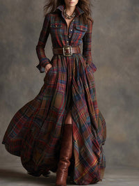 Unity | Kariertes Langarm-Maxikleid in Rot