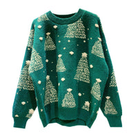 Roter Weihnachtsbaum Jacquard Pullover für Damen in Grün