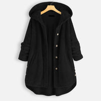 Kuschelige Damen Fleecejacke mit Kapuze – Lässige Winterjacke im Oversize-Look, Verschiedene Farben in Schwarz